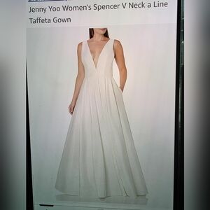 Jenny Yoo V-Neck A-Line Taffeta Gown - Cream